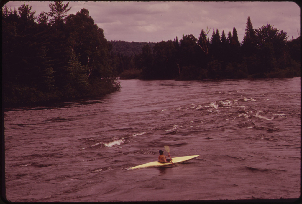 Kayak near Headwaters of the Androscoggin River, Looking Upstream from the Errol Bridge 06/1973
